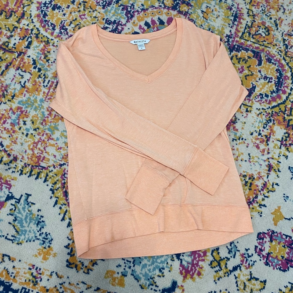 Athleta Sunrise V-Neck Sweatshirt in Beach Peach!